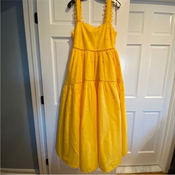 Farm Rio Yellow 3D Flowers Cotton Maxi Dress Crochet Embroidery Size M - Picture 7 of 13